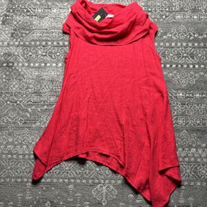 BRYN WALKER NWT Noa Linen Tunic Top Medium Red Pink Lagenlook Cowl Asymmetrical